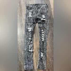 Flying Monkey Dark Jean Stone Wash Distressed Black Gray Jeans Size 28